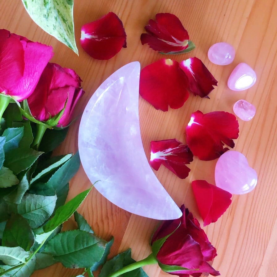 Rose Quartz Crystal Moon Bowl