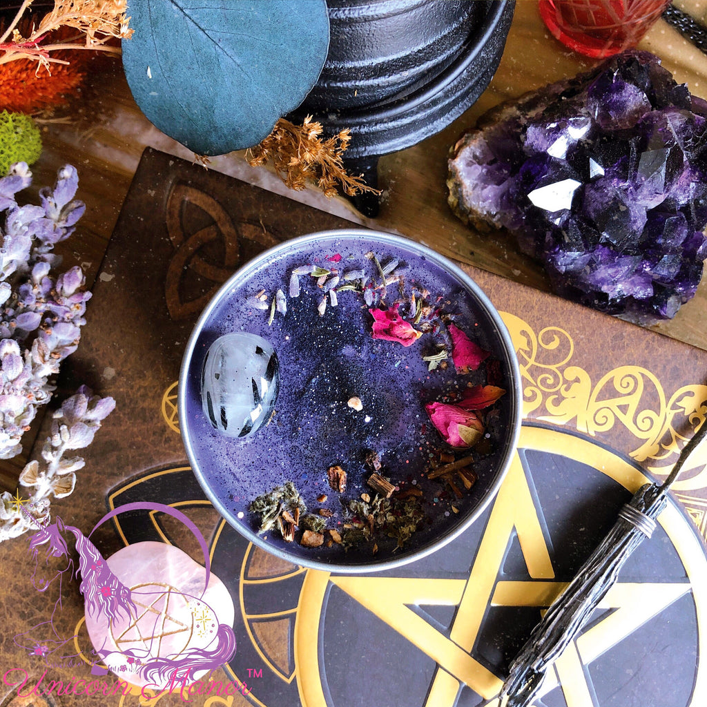 Mystic Unicorn Witch's Besom Crystal Candle
