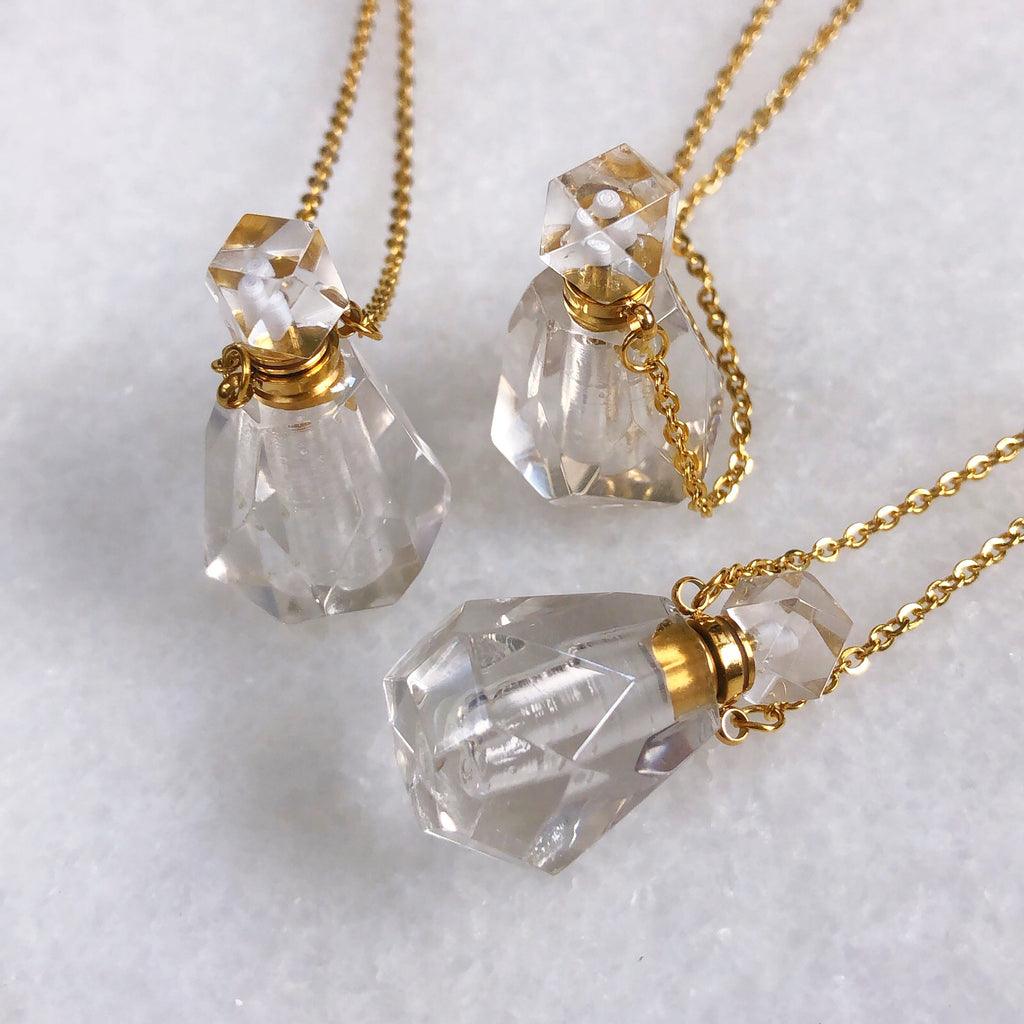Clear Quartz Crystal Perfume Bottle Necklace