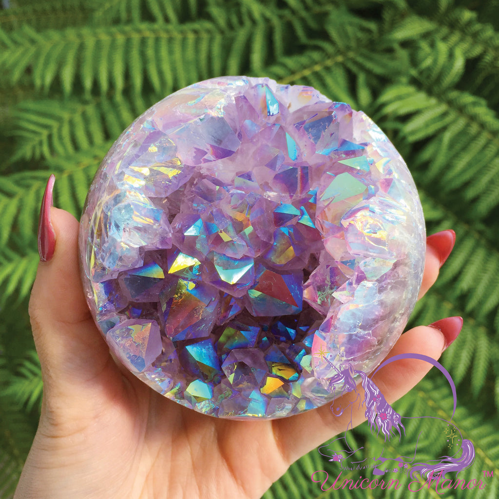 Rainbow Aura Quartz Geode Sphere Crystal Ball XL #2