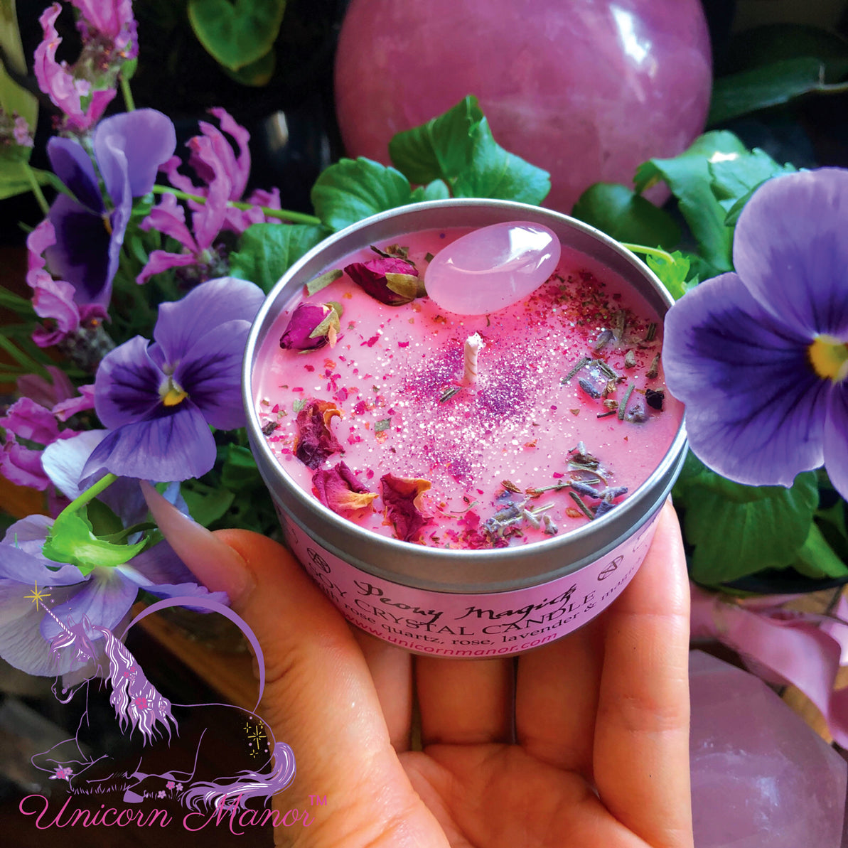 Mystic Unicorn Peony Magick Crystal Candle