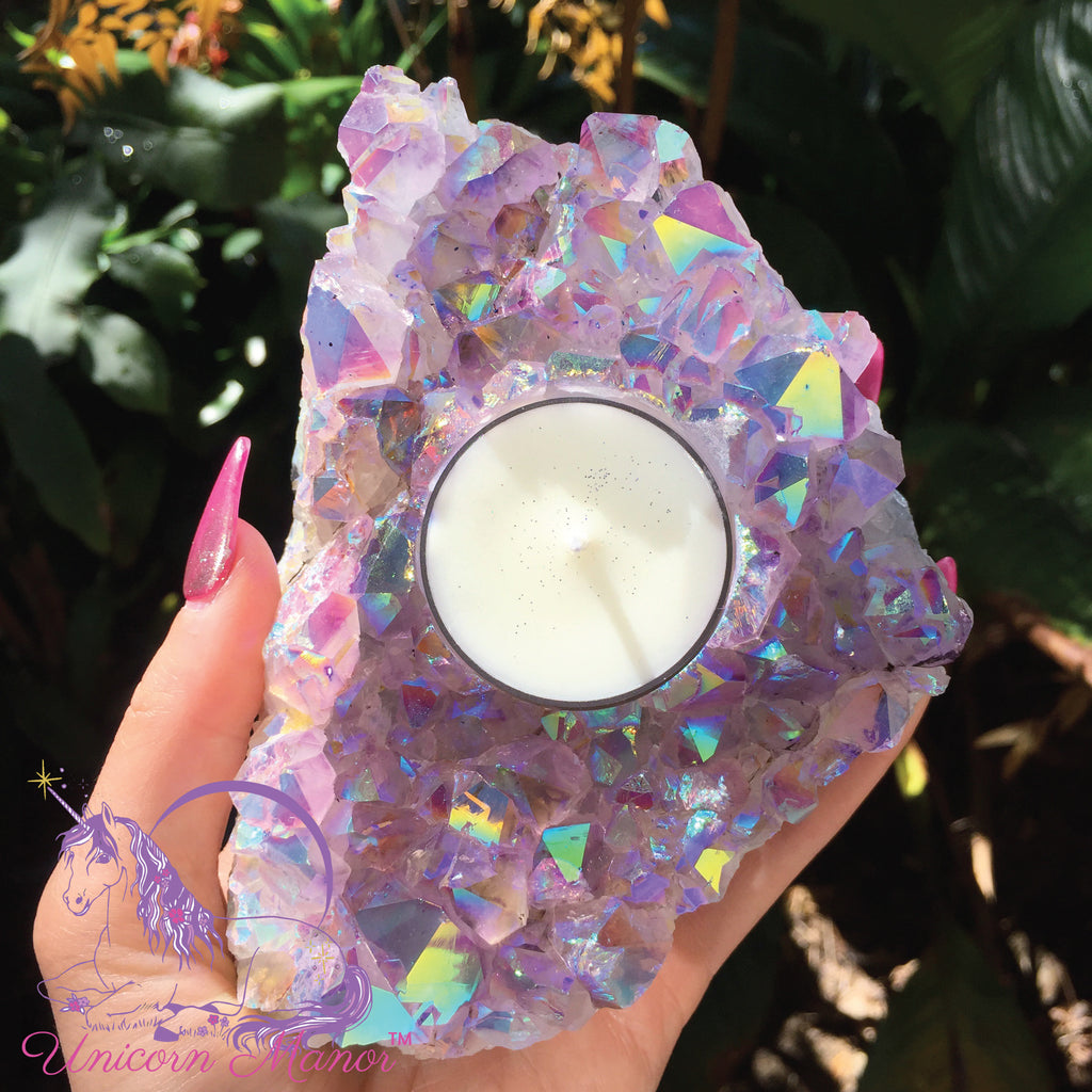 Rainbow Aura Amethyst Crystal Tealight Candle Holder #1