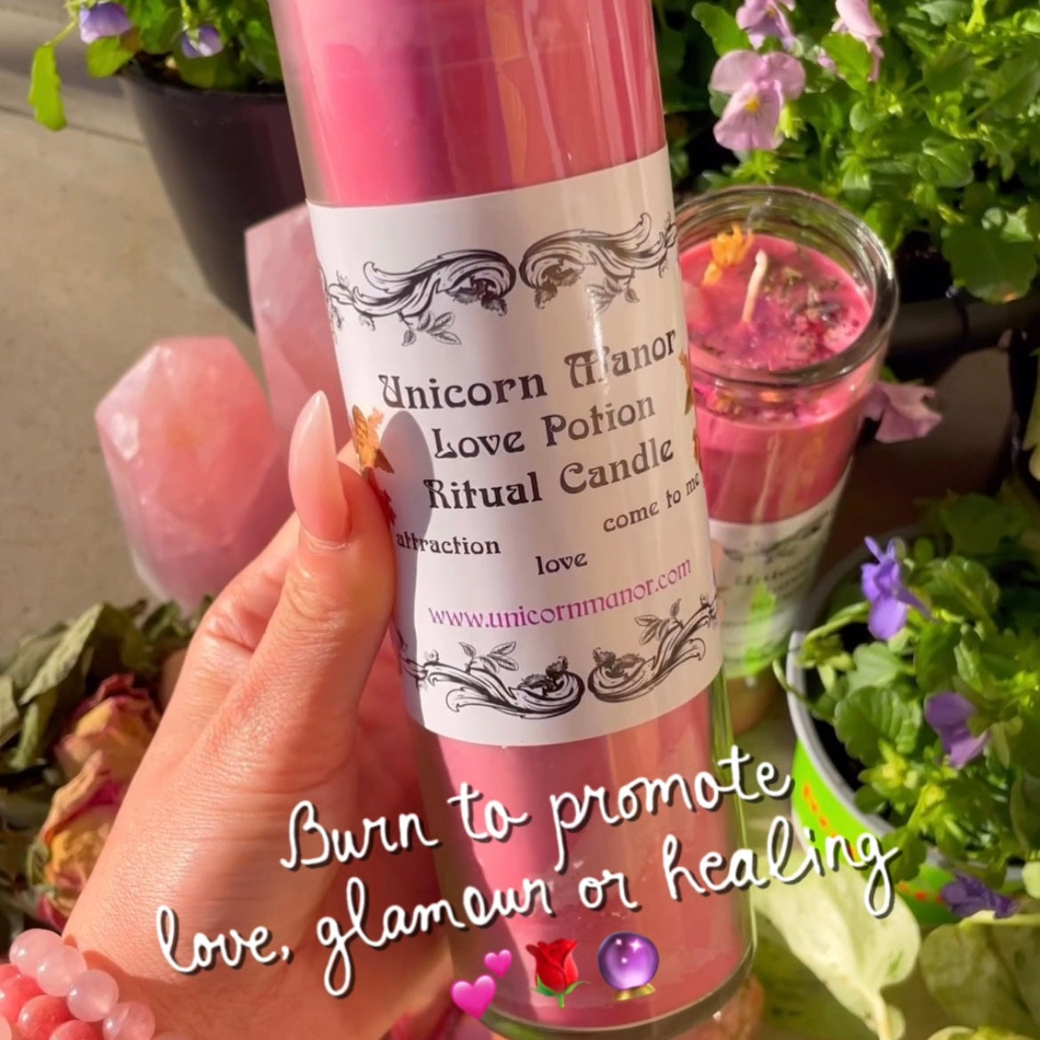 Mystic Unicorn Love Potion Rose Ritual Crystal Candle
