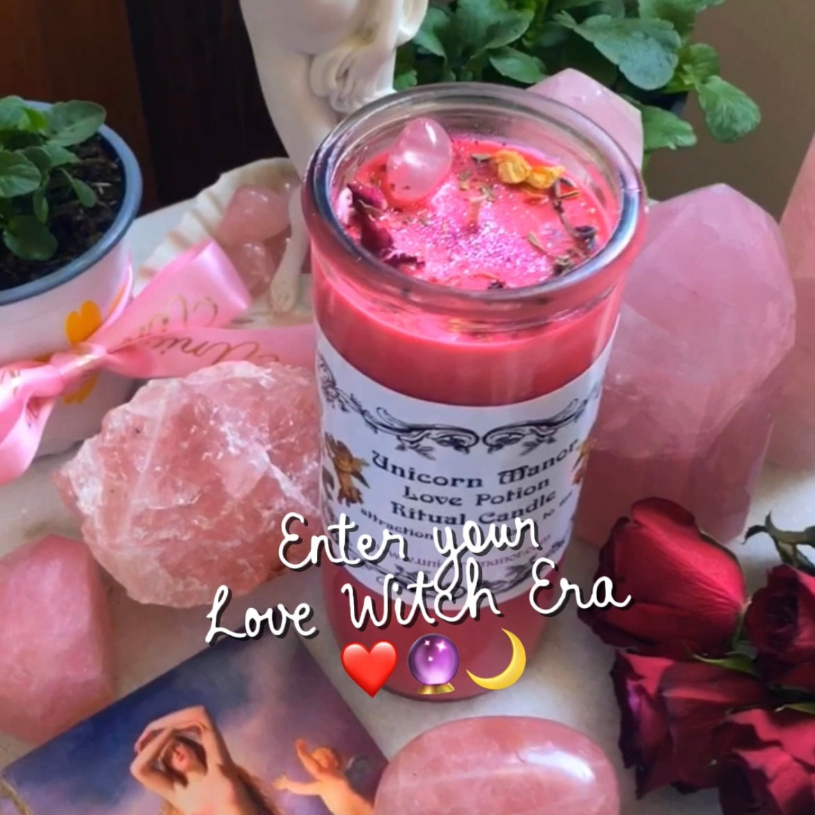 Mystic Unicorn Love Potion Rose Ritual Crystal Candle