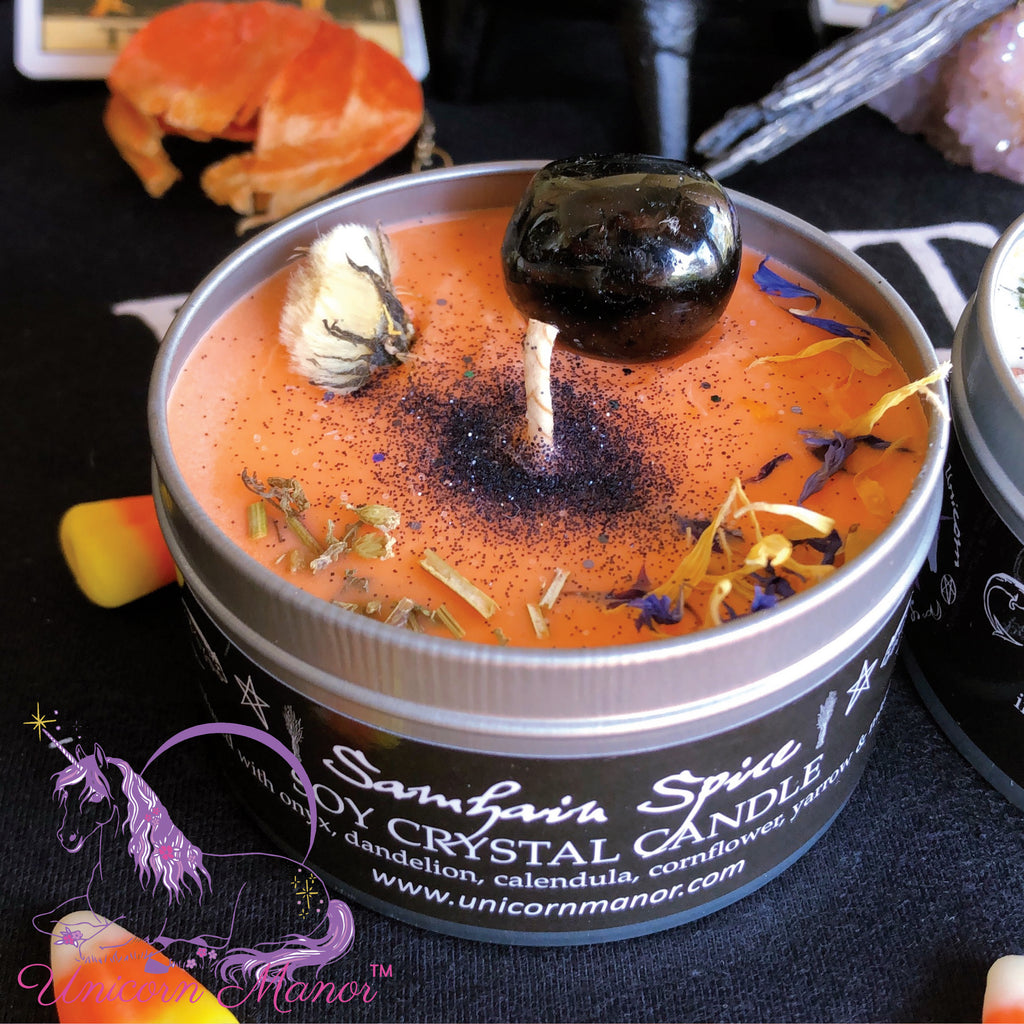 Mystic Unicorn Samhain Spice Pumpkin Crystal Candle *Seasonal*