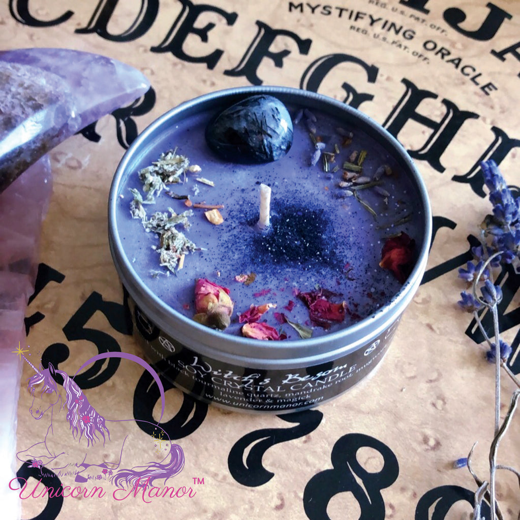 Mystic Unicorn Witch's Besom Crystal Candle