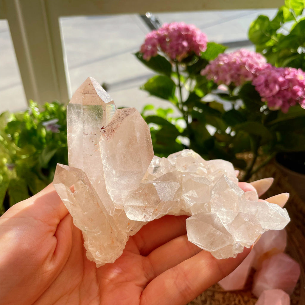 Clear Quartz Cluster with Hematite & Chloride inclusions #1