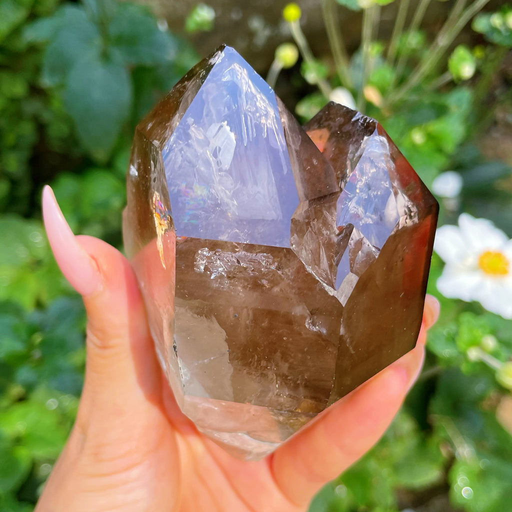 Smoky Quartz Natural Double Terminated Twin Flame Enhydro Rainbow Inclusions #1