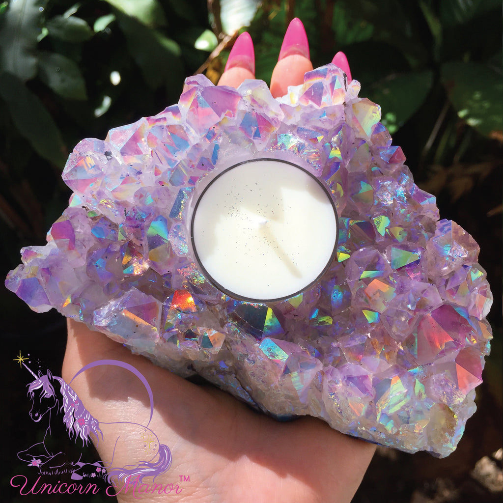 Rainbow Aura Amethyst Crystal Tealight Candle Holder #1